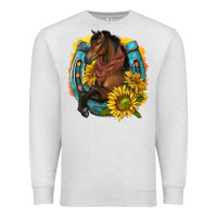 Oatmeal Heather western horse with horseshoe Premium Sweatshirt - texasbilliewilder