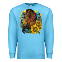 Ocean Blue western horse with horseshoe Premium Sweatshirt - texasbilliewilder