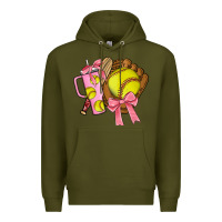 Army Green softball coquette bow Premium Hoodie - JahusDesignShop