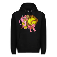 Black softball coquette bow Premium Hoodie - JahusDesignShop