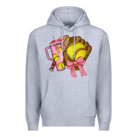 Heather Grey softball coquette bow Premium Hoodie - JahusDesignShop