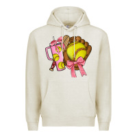 Oatmeal Heather softball coquette bow Premium Hoodie - JahusDesignShop