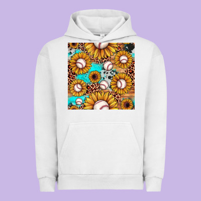 Baseball Leopard Turquoise Sunflower Seamless Pattern Urban Hoodie Designed By Jahusdesignshop