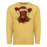 Antique Gold Christmas baby red angus calf with lights Premium Sweatshirt - RanaPortraitStore