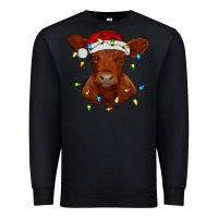 Black Christmas baby red angus calf with lights Premium Sweatshirt - RanaPortraitStore