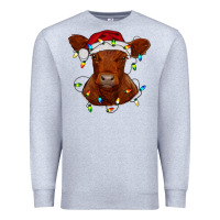 Heather Grey Christmas baby red angus calf with lights Premium Sweatshirt - RanaPortraitStore