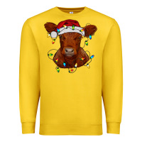 Lemon Christmas baby red angus calf with lights Premium Sweatshirt - RanaPortraitStore