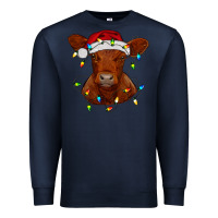 Navy Christmas baby red angus calf with lights Premium Sweatshirt - RanaPortraitStore