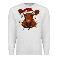 Oatmeal Heather Christmas baby red angus calf with lights Premium Sweatshirt - RanaPortraitStore