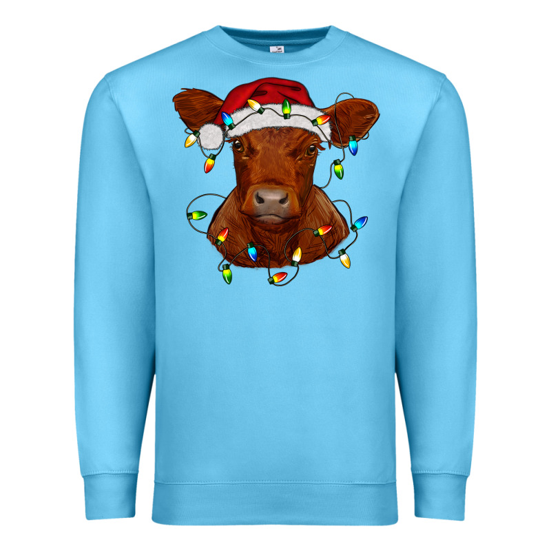 Christmas Baby Red Angus Calf With Lights Premium Sweatshirt by RanaPortraitStore | Teevron