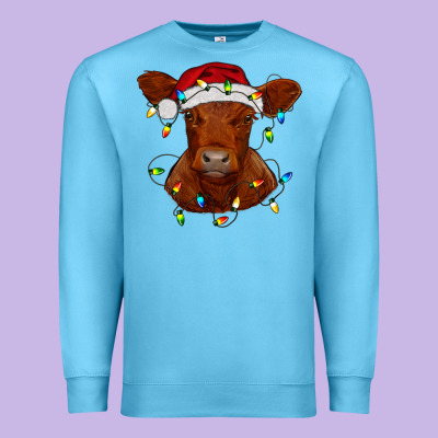 Premium Sweatshirt Christmas baby red angus calf with lights
