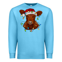 Ocean Blue Christmas baby red angus calf with lights Premium Sweatshirt - RanaPortraitStore