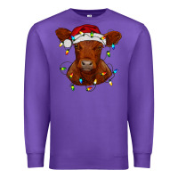 Purple Christmas baby red angus calf with lights Premium Sweatshirt - RanaPortraitStore