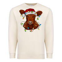 Sandshell Christmas baby red angus calf with lights Premium Sweatshirt - RanaPortraitStore
