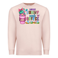 Pale Pink some bunny needs coffee with gnomes Premium Sweatshirt - Zillion Design Studio