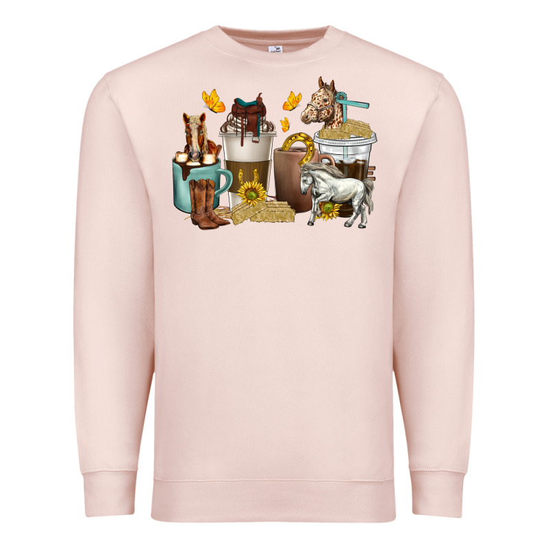 Coffee Cups Horses Premium Sweatshirt by texasbilliewilder | Teevron