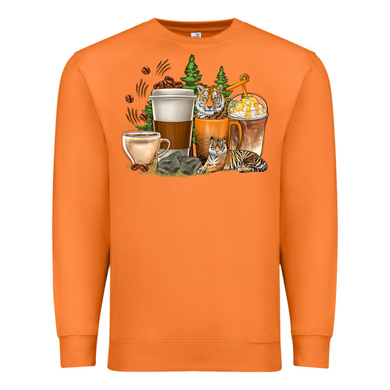 Coffee Cups Tiger With Coffee Beans Premium Sweatshirt by texasbilliewilder | Teevron