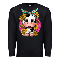 Black cut cow with sunflower and leopard  pink Premium Sweatshirt - texasbilliewilder