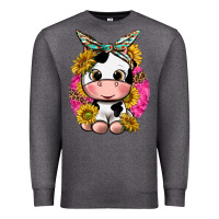 Charcoal Heather cut cow with sunflower and leopard  pink Premium Sweatshirt - texasbilliewilder