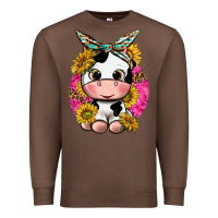 Chestnut cut cow with sunflower and leopard  pink Premium Sweatshirt - texasbilliewilder