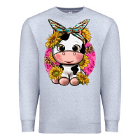 Heather Grey cut cow with sunflower and leopard  pink Premium Sweatshirt - texasbilliewilder