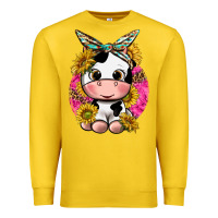 Lemon cut cow with sunflower and leopard  pink Premium Sweatshirt - texasbilliewilder