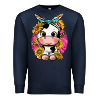 Navy cut cow with sunflower and leopard  pink Premium Sweatshirt - texasbilliewilder