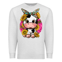Oatmeal Heather cut cow with sunflower and leopard  pink Premium Sweatshirt - texasbilliewilder