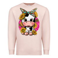 Pale Pink cut cow with sunflower and leopard  pink Premium Sweatshirt - texasbilliewilder