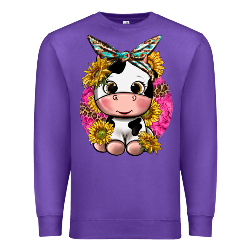Cut Cow With Sunflower And Leopard  Pink Premium Sweatshirt by texasbilliewilder | Teevron