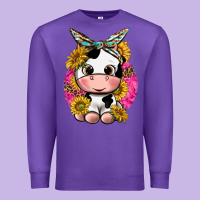 Premium Sweatshirt cut cow with sunflower and leopard  pink