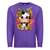 Purple cut cow with sunflower and leopard  pink Premium Sweatshirt - texasbilliewilder