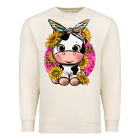 Sandshell cut cow with sunflower and leopard  pink Premium Sweatshirt - texasbilliewilder