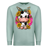 Seafoam cut cow with sunflower and leopard  pink Premium Sweatshirt - texasbilliewilder
