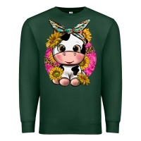 Sports Green cut cow with sunflower and leopard  pink Premium Sweatshirt - texasbilliewilder
