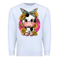 White cut cow with sunflower and leopard  pink Premium Sweatshirt - texasbilliewilder
