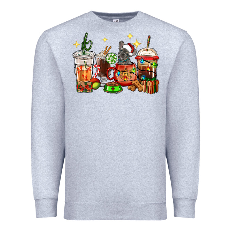 Christmas Coffee Cups With French Bulldog Premium Sweatshirt by RanaPortraitStore | Teevron