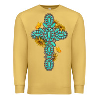 Antique Gold gemstone cross with sunflowers and butterflies Premium Sweatshirt - texasbilliewilder