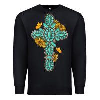 Black gemstone cross with sunflowers and butterflies Premium Sweatshirt - texasbilliewilder