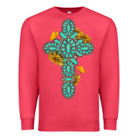 Cardinal gemstone cross with sunflowers and butterflies Premium Sweatshirt - texasbilliewilder