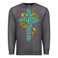 Charcoal Heather gemstone cross with sunflowers and butterflies Premium Sweatshirt - texasbilliewilder