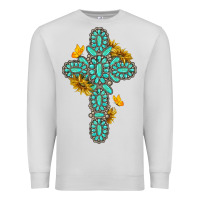 Dove Grey gemstone cross with sunflowers and butterflies Premium Sweatshirt - texasbilliewilder