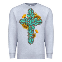 Heather Grey gemstone cross with sunflowers and butterflies Premium Sweatshirt - texasbilliewilder