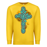 Lemon gemstone cross with sunflowers and butterflies Premium Sweatshirt - texasbilliewilder