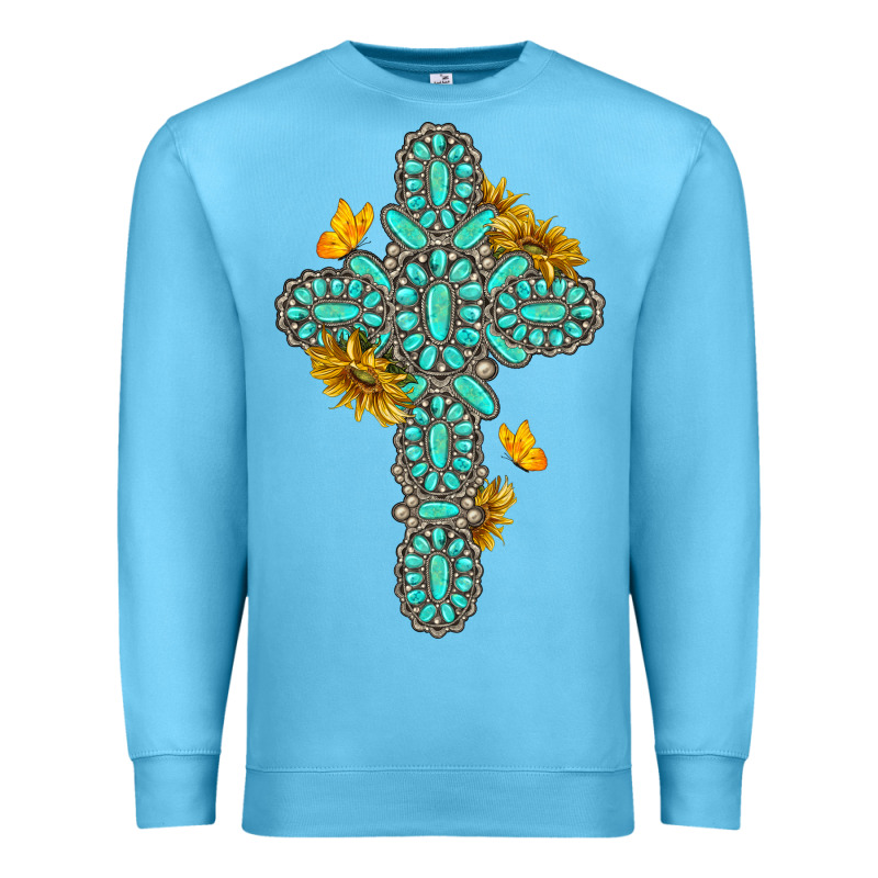 Gemstone Cross With Sunflowers And Butterflies Premium Sweatshirt by texasbilliewilder | Teevron