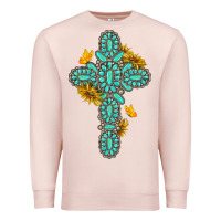 Pale Pink gemstone cross with sunflowers and butterflies Premium Sweatshirt - texasbilliewilder
