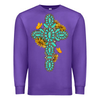 Purple gemstone cross with sunflowers and butterflies Premium Sweatshirt - texasbilliewilder