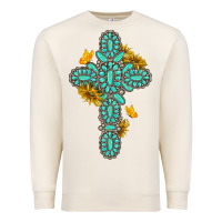 Sandshell gemstone cross with sunflowers and butterflies Premium Sweatshirt - texasbilliewilder