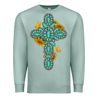 Seafoam gemstone cross with sunflowers and butterflies Premium Sweatshirt - texasbilliewilder