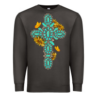 Smoke gemstone cross with sunflowers and butterflies Premium Sweatshirt - texasbilliewilder